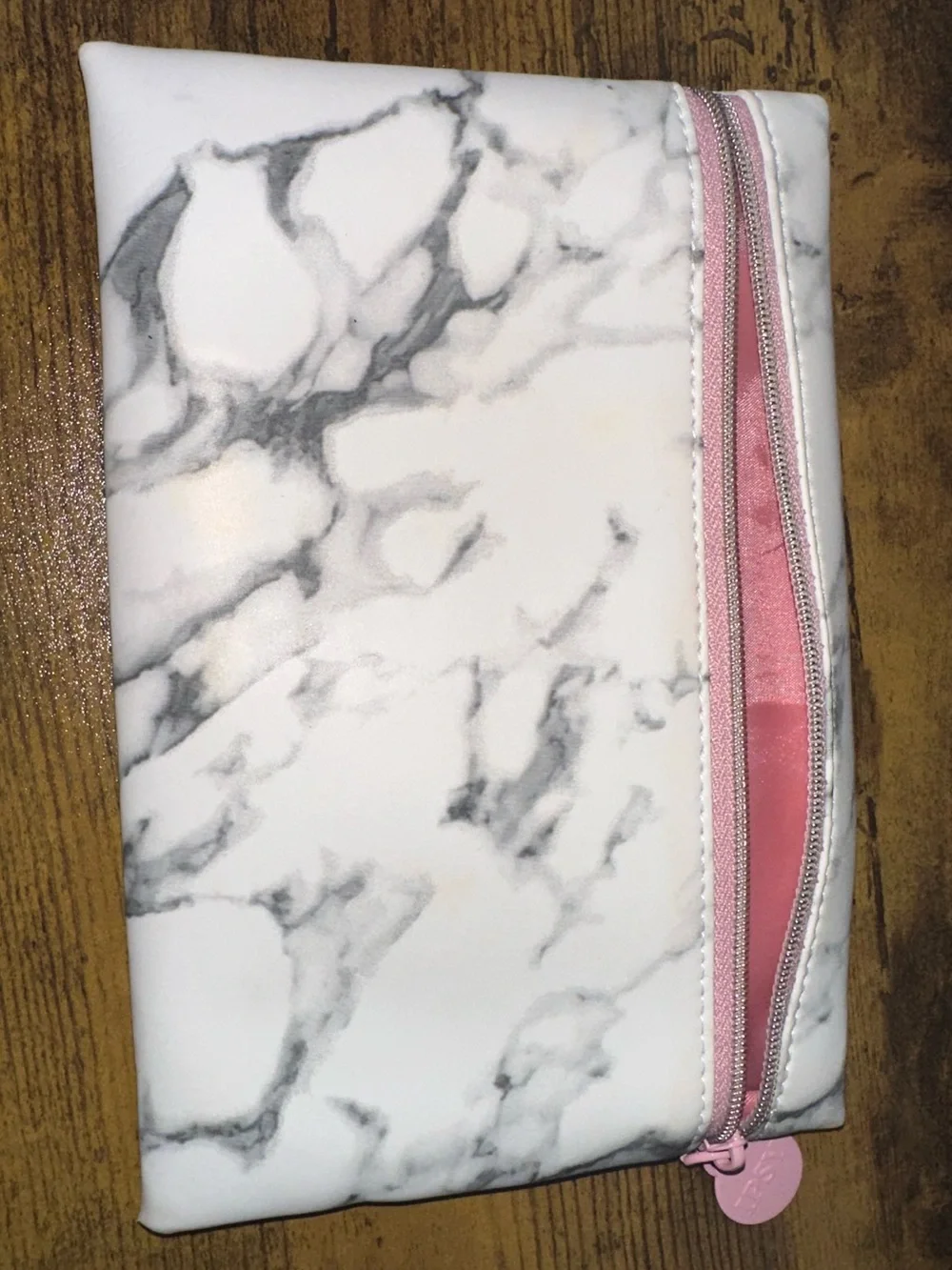 Marble Pattern Pink-Trim Cosmetic Pouch